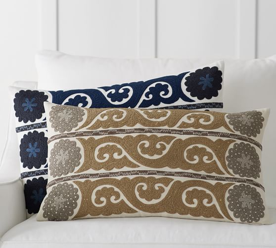 Pottery Barn WILHELMINA EMBROIDERED SUZANI PILLOW COVER Indigo Neutral pottery barn pillows sale 30% off