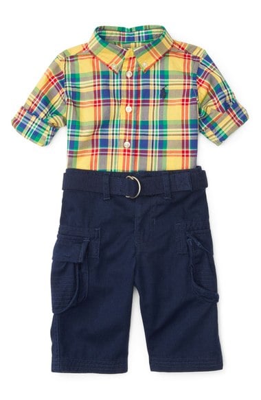 Ralph Lauren Plaid Shirt & Cargo Pants Set (Baby Boys) Yellow Royal Multi Nordstrom anniversary sale baby boy