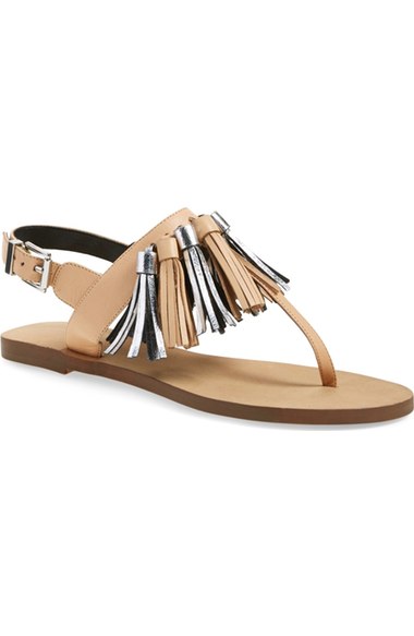 Rebecca Minkoff 'Erin' Tassel Sandal (Women) Nude Multi flat fringe sandals