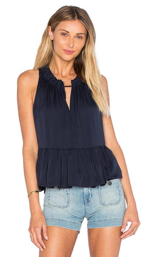 Rebecca Taylor SLEEVELESS DOUBLE GEORGETTE PEPLUM TOP Navy