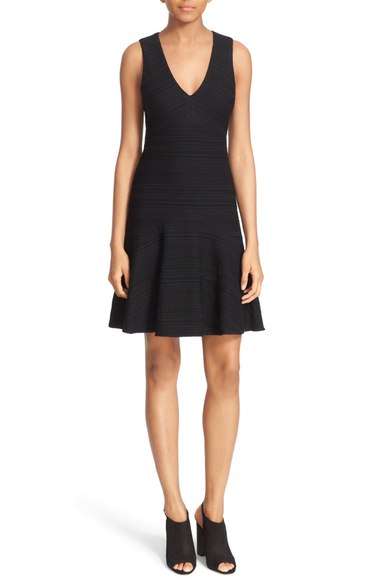 Rebecca Taylor Sleeveless V-Neck Texture Knit Fit & Flare Dress Black 2016 Nordstrom anniversary sale women's dresses 