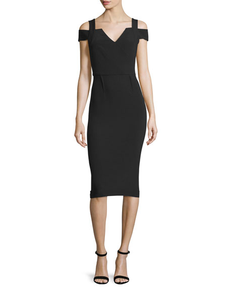 Roland Mouret Cold-Shoulder V-Neck Midi Dress Black cold shoulder dresses summer wedding guest season