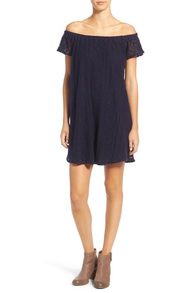 Roxy 'Azalea State' Off the Shoulder Shift Dress Eclipse casual lace dresses summer 2016