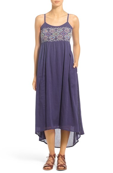 Roxy 'Wild Horses' Embroidered Midi Dress Eclipse high low hem dresses summer