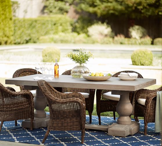 Pottery Barn SCARLETT CONCRETE RECTANGULAR DINING TABLE & TORREY ROLL-ARM CHAIR SET - ESPRESSO