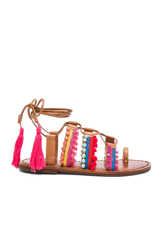 SCHUTZ Patricia Sandal Bamboo Hawaii Paradise Tassels Pom-Pom Fringe