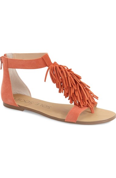 Sole Society 'Koa' Fringe T-Strap Flat Sandal (Women) Exuma Suede flat fringe sandals