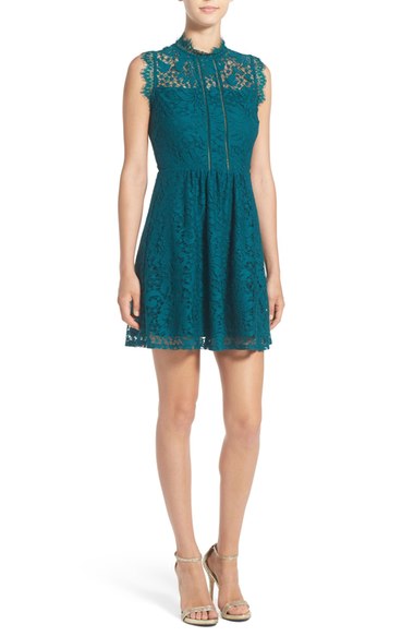 Speechless Mock Neck Lace Skater Dress Jade lace dresses summer wedding guest season