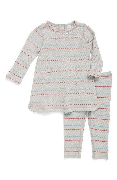 Stem Baby Organic Cotton Dress & Leggings Set (Baby Girls) Grey Fair Htr - Teal Dot Stripe 2016 Nordstrom anniversary sale baby girl