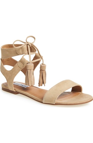 Steve Madden 'Daryyn' Lace-Up Sandal (Women) Sand Suede flat fringe sandals summer 2016