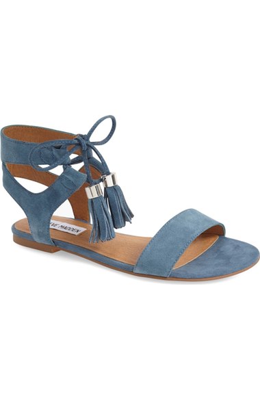 Steve Madden 'Elivait' Sandal (Women) Blue Suede flat fringe sandals summer 2016