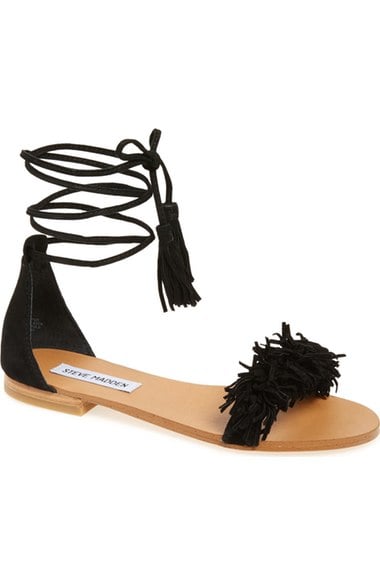 Steve Madden 'Sweetyy' Lace-Up Sandal (Women) Black flat fringe sandals