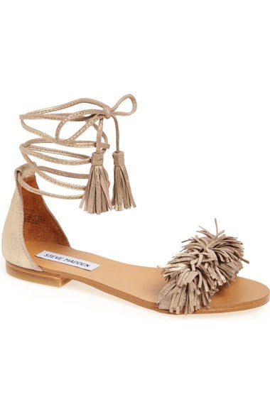 Steve Madden 'Sweetyy' Lace-Up Sandal (Women) Gold Leather flat fringe sandals 