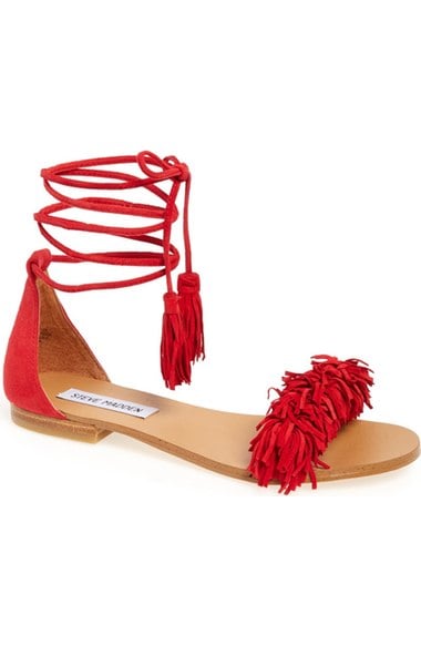 Steve Madden 'Sweetyy' Lace-Up Sandal (Women) Red Suede flat fringe sandals