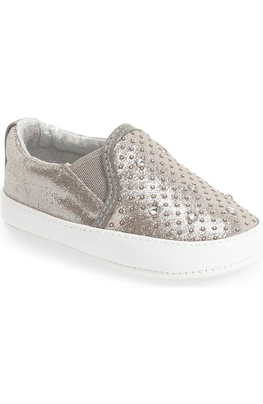 Stuart Weitzman 'Baby Rhinestone' Crib Shoes (Baby) Pewter Nordstrom anniversary sale baby girl shoes