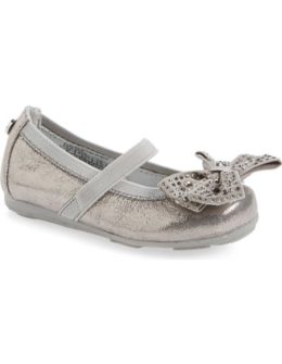 Stuart Weitzman 'Fannie Jewel' Flat (Walker & Toddler) Pewter Faux Leather Nordstrom anniversary sale toddler girls