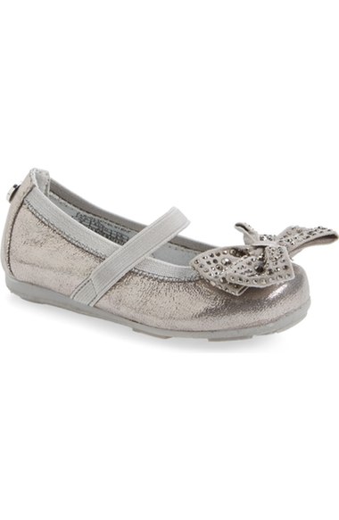 Stuart Weitzman 'Fannie Jewel' Flat (Walker & Toddler) Pewter Faux Leather Nordstrom anniversary sale toddler girls 