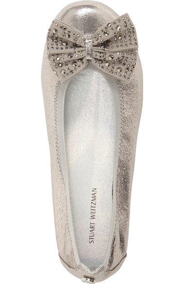 Stuart Weitzman 'Jannie Jewel' Studded Bow Ballet Flat (Little Kid & Big Kid) Fannie Jewel In Pewter Nordstrom anniversary sale little girls