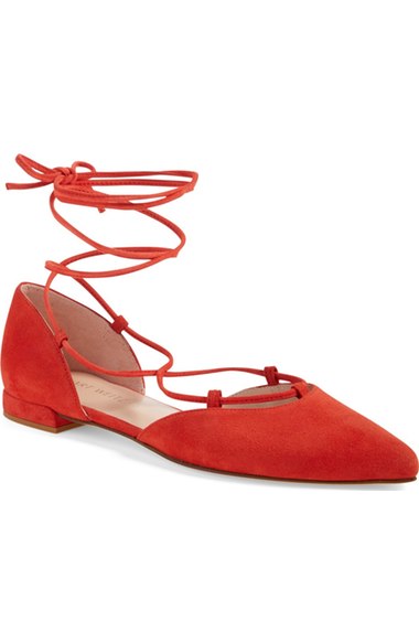 Stuart Weitzman 'Tyler' Wraparound Lace Flat (Women) (Nordstrom Exclusive) Pimento Suede 2016 Nordstrom Anniversary Sale women's shoes