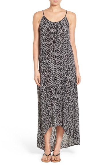 Sun & Shadow Print High/Low Maxi Dress Black Tile Print high low hem dresses 
