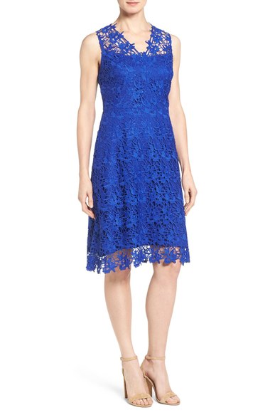 T Tahari 'Elora' A-Line Lace Dress Waterfall Blue lace dresses summer wedding guest season