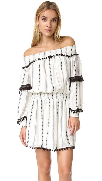 TULAROSA Jacqueline Off The Shoulder Tunic Dress Ivory Striped Tribal Pom-Pom tunic dresses summer 2016