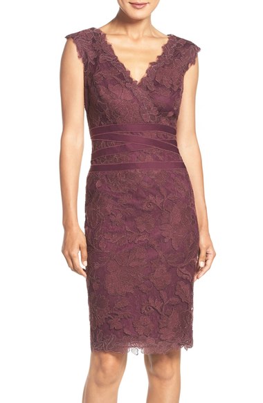 Tadashi Shoji 'Amy' Corded Embroidered Lace Sheath Dress Blackberry lace dresses summer wedding guest season
