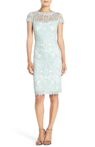 Tadashi Shoji Illusion Yoke Lace Sheath Dress (Regular & Petite) Mint lace dresses summer wedding guest season 2016