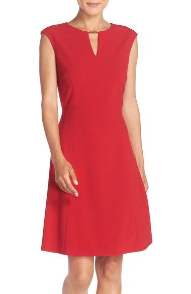 Tahari Embellished Bi-Stretch Fit & Flare Dress (Regular & Petite) (Online Only) Lipstick Red fit and flare dresses summer wedding guest