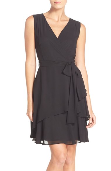Tahari Ruffle Chiffon Fit & Flare Dress (Regular & Petite) Black fit and flare dresses summer wedding guest