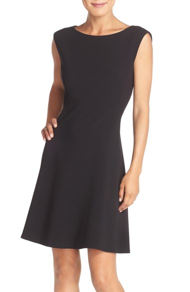 Tahari Woven Fit & Flare Dress (Regular & Petite) (Online Only) Black Nordstrom anniversary sale women's dresses