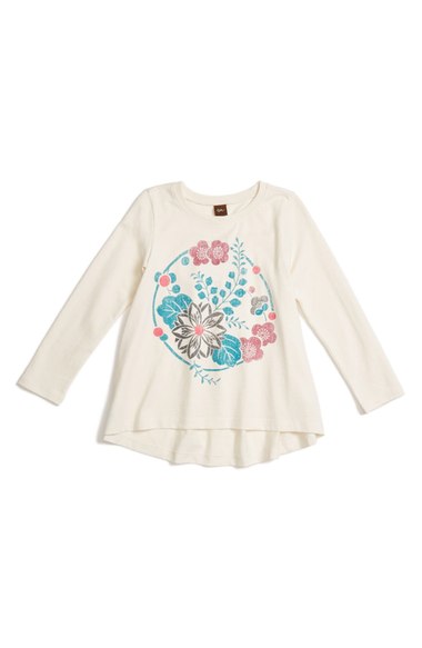 Tea Collection Floral Graphic High/Low Trapeze Top (Toddler Girls, Little Girls & Big Girls) Chalk Nordstrom anniversary sale toddler girls