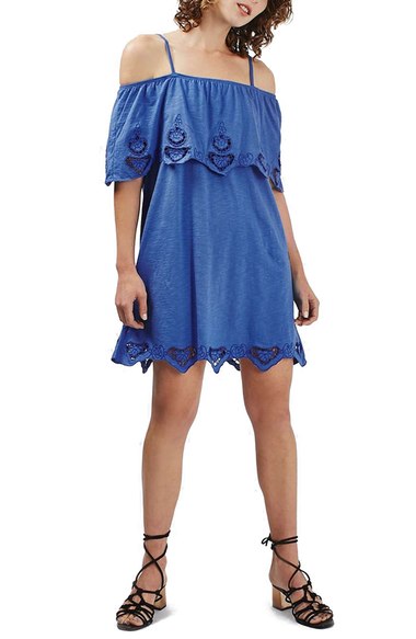 Topshop Cutwork Trim Strappy Sundress (Regular & Petite) Blue lace dresses summer 
