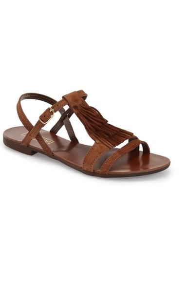 Topshop 'Hun' Fringe Leather Sandal (Women) Brown flat fringe sandals