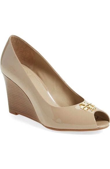 Tory Burch 'Jade' Peep Toe Wedge (Women) (Nordstrom Exclusive) Burnt Almond Patent Leather 2016 Nordstrom Anniversary Sale women's shoes