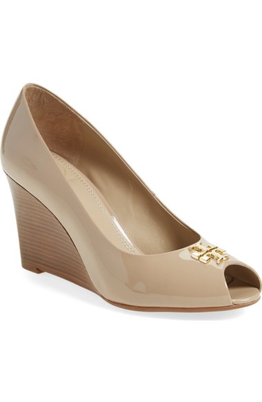 Tory Burch 'Jade' Peep Toe Wedge (Women) (Nordstrom Exclusive) Burnt Almond Patent Leather 2016 Nordstrom anniversary sale tory burch shoes