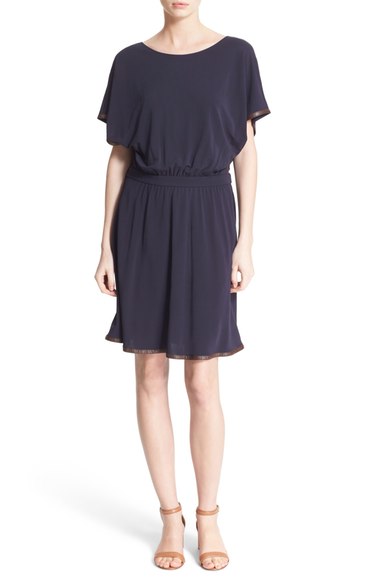 Tory Burch 'Shia' Faux Leather Trim Blouson Dress Medium Navy Nordstrom anniversary sale tory burch dress 