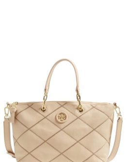 Tory Burch 'Small Stitch' Leather Satchel (Nordstrom Exclusive) Light Oak Nordstrom