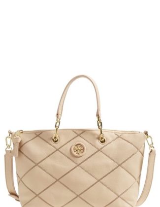 Tory Burch 'Small Stitch' Leather Satchel (Nordstrom Exclusive) Light Oak Nordstrom