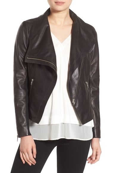 Trouvé Drape Front Leather Jacket Black Nordstrom anniversary sale women's leather jackets