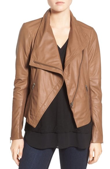 Trouvé Drape Front Leather Jacket Brown Saddle 2016 Nordstrom anniversary sale women's leather jackets 