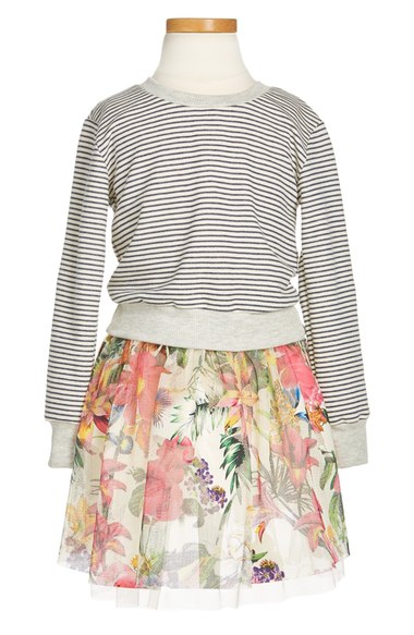 Truly Me Mixed Print Dress (Toddler Girls, Little Girls & Big Girls) Gray Multi Nordstrom anniversary sale toddler girls clothing 