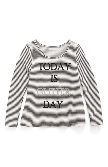 Truly Me 'Today Is Glitter Day' Stripe Long Sleeve Tee (Toddler Girls & Little Girls) Black Multi Nordstrom anniversary sale toddler girls july august 2016