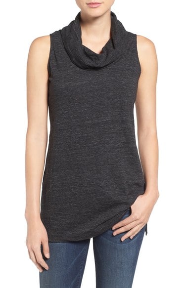 Two by Vince Camuto Sleeveless Speckled Slub Jersey Cowl Neck Top Rich Black Nordstrom anniversary sale women's shirts tops