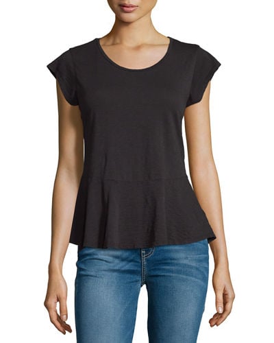 Velvet Itzel Cap-Sleeve Cotton Peplum Top Black peplum tops summer