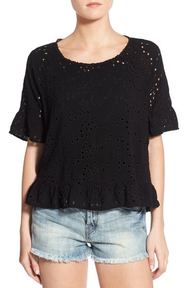 Velvet by Graham & Spencer Eyelet Short Sleeve Peplum Top Black