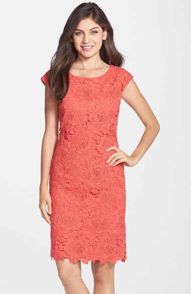 Vera Wang Lace Sheath Dress Coral lace dresses summer wedding guest 2016