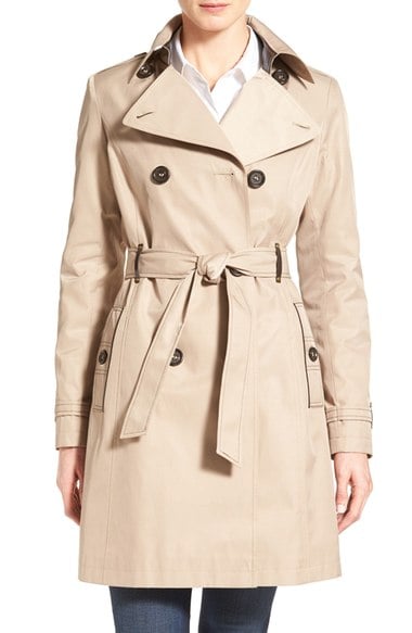 Via Spiga Double Breasted Trench with Faux Leather Trim Sand Nordstrom anniversary sale women's jackets coats winter