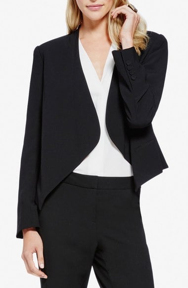 Vince Camuto Drape Front Blazer (Regular & Petite) Rich Black Nordstrom anniversary sale women's jackets blazers
