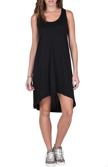 Volcom Macramé Racerback Tank Dress Black high low hem dresses 